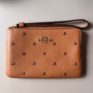Coach Corner Zip Wristlet in  Honey Brown with crystals
